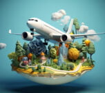 3d travel icon with airplane