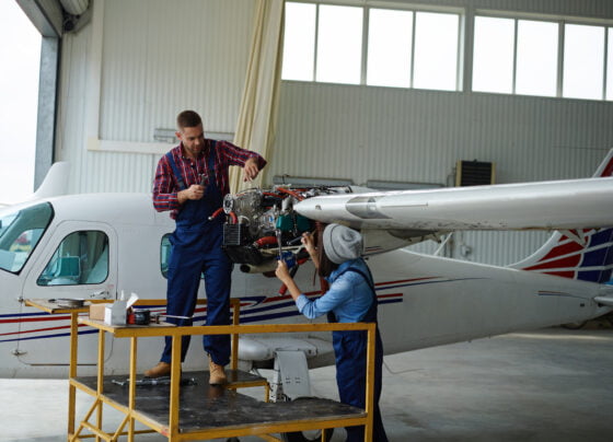 engineer working with airplane