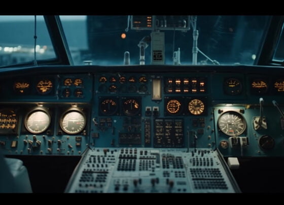 illuminated cockpit control panel showed speedometer throttle generated by ai