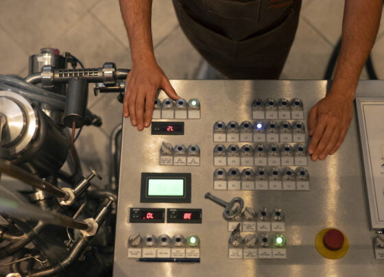 top view man working beer factory