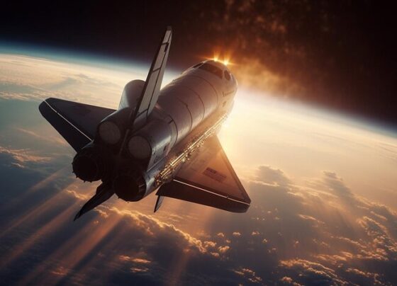 rocket powered spaceship takes off dusk soaring through galaxy generated by ai 24640 100034